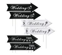 Nuiorfty Lot de 6 Panneaux de stationnement directionnels Mariage avec piquets imprimés Double Face en et Blanc pour Mariage pa