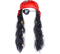 Nuiorfty Perruque de Pirate Chapeau Costume de Pirate Perruque Dreadlock Patch pour Les Yeux Bandana déguisement Capitaine