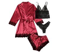 Nuisette 4 pièces en dentelle et satin avec robe de nuit séduisante et confortable pour femme, RD2., XL