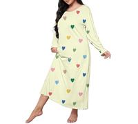 Nuisette à manches longues pour femme - Chemise de nuit blanche à manches longues - Robe pyjama imprimée - Robe de nuit douce d'été - Chemise de nuit à col rond - Chemise de nuit ample moyenne, jaune