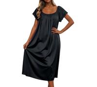 Nuisette Ample mi-Longue à Manches Courtes en Soie glacée Unie avec Manches | Robe De Chambre Beige Femme Personnalisé Haut Âgée Soutien Bebe Bambi Pied Epaisse Humoristique Automne