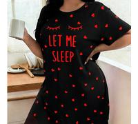 Nuisette courte pour femme grande taille, rouge à pois et imprimé dessin animé, manches courtes, coupe ample, confortable et décontractée, robe d'intérieur pour l'été 1XL,2XL,3XL,4XL,5XLImprimés aléat