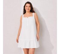 Nuisette de luxe en soie blanche texturée grande taille - bretelles en dentelle & ourlet à volants, robe de nuit élégante grande taille, tenue décontractée confortable à la mode 0XL,1XL,2XL,3XL,4XL,5X
