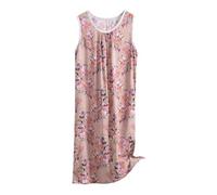 Nuisette en coton pour femme sans manches - Chemise de nuit grande taille en coton à bretelles larges imprimé floral pour femme âgée - Robe de nuit plissée légère et respirante - Chemise de nuit ample