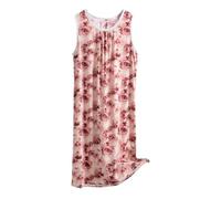Nuisette en coton pour femme sans manches - Chemise de nuit grande taille en coton à bretelles larges imprimé floral pour femme âgée - Robe de nuit plissée légère et respirante - Chemise de nuit ample