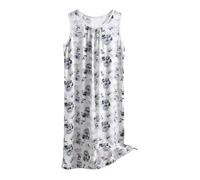 Nuisette en coton pour femme sans manches - Chemise de nuit grande taille en coton à bretelles larges imprimé floral pour femme âgée - Robe de nuit plissée légère et respirante - Chemise de nuit ample
