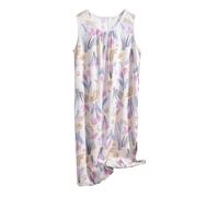 Nuisette en coton pour femme sans manches - Chemise de nuit grande taille en coton à bretelles larges imprimé floral pour femme âgée - Robe de nuit plissée légère et respirante - Chemise de nuit ample