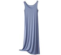 Nuisette en coton sans manches à moins de 20 € - Chemise de nuit longue en coton pour femme - Robe de nuit à bretelles larges en modal extensible - Sous-jupe - Combinaison - Déshabillé léger et ample
