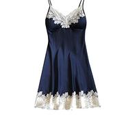 Nuisette en dentelle pour femme - Sexy - Chemise de nuit en satin pour femme - Rouge - Col en V - Nuisette d'été - Avec bretelles spaghetti réglables - Élégante robe à bretelles - Confortable