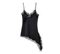 Nuisette en satin pour femme avec ourlet asymétrique en dentelle - Chemise de nuit délicate avec bretelles réglables - Robe de lingerie séduisante pour des nuits spéciales, S