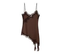 Nuisette en satin pour femme avec ourlet asymétrique en dentelle - Chemise de nuit délicate avec bretelles réglables - Robe de lingerie séduisante pour des nuits spéciales, L