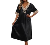 Nuisette en Soie glacée à Manches Courtes et Bordure en Dentelle, idéale pour l'été et comme vêtement d'intérieur. Lumière pour des Matins Ensoleillés