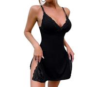 Nuisette Femme Sexy, Lingerie Dentelle Sexy Coquine Hot Chemise de Nuit Babydoll Coton Sensuelle Bretelles Robe de Nuit Col en V sans Manches Nuisette pour La Peau Pyjama Doux Et Décontracté Slim robe