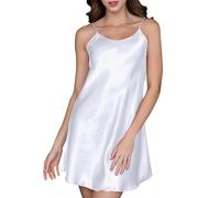 Nuisette Longue Femme, Chemise De Nuit Satin D'été, sous-Robe Doux Confortable, Sleepwear Sensuelle Bretelles, sans Manches, Col en V, sous Vetement Allaitement, Blanche Robe De Pyjama
