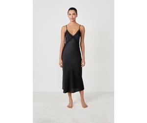 Nuisette longue satinée détails dentelle - Reny - S - Noir - Femme - Etam