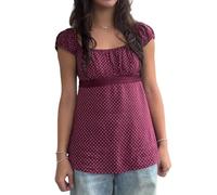 Nuisette pour femme Fairy Coquette Y2k Manches courtes à pois Grunge Fluide Preppy Tees Vintage Esthétique Vêtements, bordeaux, L