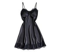 Nuisette Satin Femme Chemises Bretelles Croisées Nuisettes Poches Poitrine Pratiques Robes Dentelle Fine Pyjamas Tenue Décontractée Confy Lingeries Transparente Séduisante pour Cadeau Anniversaire