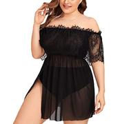 Nuisette Sexy Femme érotique Transparente Ouverte Bustier Chemise de Nuit Femme ete Dentelle Grande Taille Robe de Nuit Femme Courte Dos Nu Lingerie Sexy Femme Coquine Hot (Black, XL)