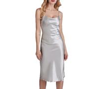 Nuisettes longues en satin pour femme, pyjama doux et soyeux, lingerie de nuit, bretelles spaghetti, chemise de nuit ajustée, gris, XL