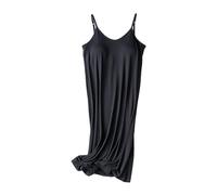 Nuisettes pour femmes - Nuisette sans manches avec soutien-gorge intégré - Longueur genou - Bretelles réglables - Sous-vêtement de nuit Slinky - Nuisette à bretelles spaghetti - Pyjama d'été, Noir , L