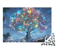 Nuit Arbre Magique Puzzle Difficile 1000 Pièces pour Adultes Personne Debout sous Un Arbre Magique Étoilé Lumineux Premium Robuste Haute Qualité Vibrant Anti-Stress Jeu 70x50cm/1000pcs