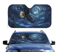Nuit Au Clair De Lune d'un Eagle À Tête Blanche Voiture Housses De Soleils Pare-Soleil avec Ventouses Pliable Voiture Couverture Pare Brise pour SUV Berlines Voitures 76x140cm