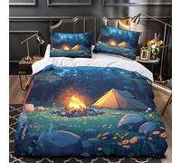 nuit autour du feu de camp Impression 3D 3 pièces housse de lit style camping en pleine nature housse de couette microfibre respirant fermeture éclair pour enfants garçons hommes King（220x240cm）