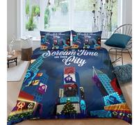 Nuit cityscape Linge de Lit Microfibre Hypoallergique 3 Pièces 3D Imprimée Léger Horror themed urban Parure de Lit avec 2 x Taies d'oreiller Super Douce for Chambre de adolescents King（220x240cm）
