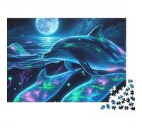 Nuit Dauphins néon Puzzle 1000 Pièces Carton Premium Set pour Adultes, Défi Éducatif, Loisir Amusant À Domicile, Idée Cadeau Parfaite pour Célébrations D’Anniversaire 70x50cm/1000pcs