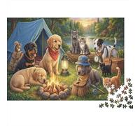 Nuit de Camping d'animaux Puzzle en Bois 500 Pièces Adultes Et Enfants,Jeu Éducatif,Dès 14 Ans,Déco Murale,Défi,Premium,Bois,Anti-Stress,Détente,Casse-tête,Cadeau (52x38cm)