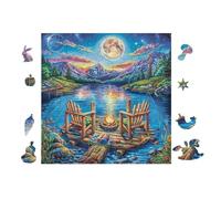 Nuit de feu de Camp au lac 100 Pieces Casse-tête Créatif en Carton Rigide sans Déformation Difficulté Moyenne Activité Manuelle Cadeau Saint Valentin Créatif 28x28cm