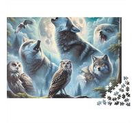 Nuit de Pleine Lune des Loups Puzzle 1000 Pièces -soirée Jeu Esprit Puzzle, Pièce Épaisses Antiglisse, Poster & Boîte Cadeau, 38x26cm/1000pcs