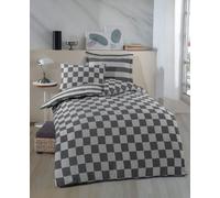 Nuit Des Rêves Elegant Black Parure de lit XL (155 x 200 cm) 70% coton/30% Polyester avec 1 taie d'oreiller (80 x 80 cm), Lavable en Machine, Fermeture à Boutons