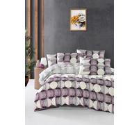 Nuit Des Rêves Elegant King Parure de lit (200 x 220 cm) 65% coton/35% Polyester, Blanc/Violet/Gris | 2 taies d'oreiller (80 x 80 cm) | Lavable en Machine, Fermeture à Bouton