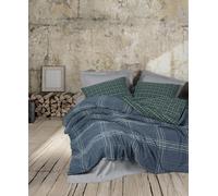 Nuit Des Rêves Parure de lit Double (200 x 200 cm), Bleu, 50% Coton, 50% Polyester, 2 taies d'oreiller (80 x 80 cm), Lavable en Machine, Design élégant avec Fermeture à Bouton