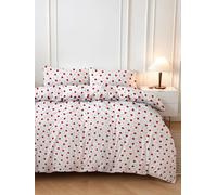 Nuit Des Rêves Parure de lit Double (200 x 200 cm), Rouge et Blanc, 50% coton/50% Polyester - 2 taies d'oreiller (80 x 80 cm) - Lavable en Machine - 127 Fils - Fermeture à Bouton