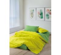 Nuit Des Rêves Parure de lit Double Ranforce (200 x 200 cm), 100% Coton, Jaune et Vert, Impression réactive, Lavable en Machine, Fermeture à enveloppe et à Boutons, literie Douce et élégante