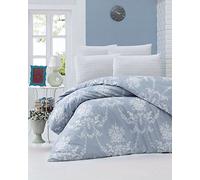 Nuit Des Rêves Parure de lit Double Ranforce de qualité supérieure (200 x 200 cm), 100% Coton, Bleu et Blanc - 2 taies d'oreiller (80 x 80 cm) - Lavable en Machine - Design élégant