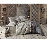 Nuit Des Rêves Parure de lit Simple XL (155 x 200 cm), 65% coton/35% Polyester, Lavable en Machine, 127 Fils, crème, Beige, Gris, Rouge Clair et Blanc - Design élégant avec Fermeture à Bouton