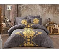 Nuit Des Rêves Parure de lit Simple XL 50% coton/50% Polyester, Housse de Couette de 155 x 200 cm et taie d'oreiller de 80 x 80 cm, Jaune et Anthracite | Douce et élégante pour Chambres Modernes