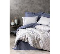 Nuit Des Rêves Ranforce - Parure de lit Double (200 x 200 cm) - 100% Coton - Bleu foncé et Gris Clair - 2 taies d'oreiller - Impression pigmentée - Lavable en Machine - Design élégant