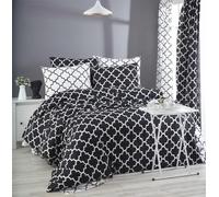 Nuit Des Rêves Ranforce Parure de lit Simple 100% Coton, Housse de Couette de 135 x 200 cm et taie d'oreiller de 80 x 80 cm, Lavable en Machine, 140 Fils, Design Noir et Blanc