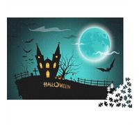 Nuit d'halloween Puzzles 1000 Pieces Cadeau Unique Château hanté Défi Jouet À De Qualité Supérieure Peinture Art pour Adultes Et Enfants À Partir De 14 Ans 1000pcs (75x50cm)