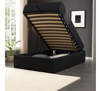 Nuit D'or Solide Lit Coffre Noir pour Matelas 90x200 cm - 12 Lattes - Manon + Pieds - Montage Rapide et Facile - revetement PVC Simili Facile d'entretien