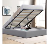 Nuit D'or Solide Lit Coffrer Gris + Pieds pour Matelas 140x200 cm - 14 Lattes - Loris - Montage Rapide et Facile - revetement PVC Simili Facile d'entretien