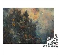 Nuit du château Gothique Puzzle 1000 Pièces en Carton Épais Et Robuste, Jeu De Puzzle Classique Maintenir De La Mémoire pour Une Soirée Entre Amis, Ambiance Cocooning Hiver 70x50cm/1000pcs