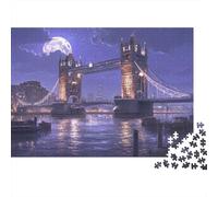 Nuit du Pont de Londres Casse-tête 1000 Pièces avec Clic Parfait, Puzzle d'art énigme De Compétence Logique pour Une Activité Zen, Puzzle Cadeau d'anniversaire 38x26cm/1000pcs