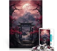 Nuit du Torii Japonais Puzzles 1000 pièces pour Adultes Jouets à Faire soi-même avec Affiche et Feuille de Questions correspondantes 38x26cm