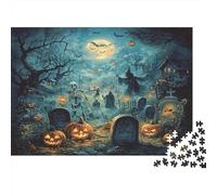 Nuit Effrayante Puzzle 1000 pièces Citrouille Halloween pour Adultes Papier Jeu de Réflexion Cimetière Hanté Déco Murale 70x50cm/1000pcs