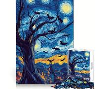 Nuit étoilée avec des Chauves-Souris Halloween Transylvanie Puzzle de 1000 pièces pour Adolescents Recall Upgrade Détente et Amusement Clear Cut Cadeau saisonnier 38x52cm